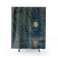 Moonlit weeping willow and lake shower curtain with full front view