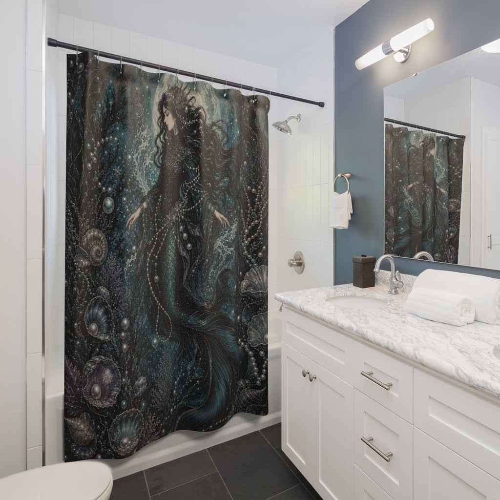 Black Mermaid Moon Ocean Shower Curtain