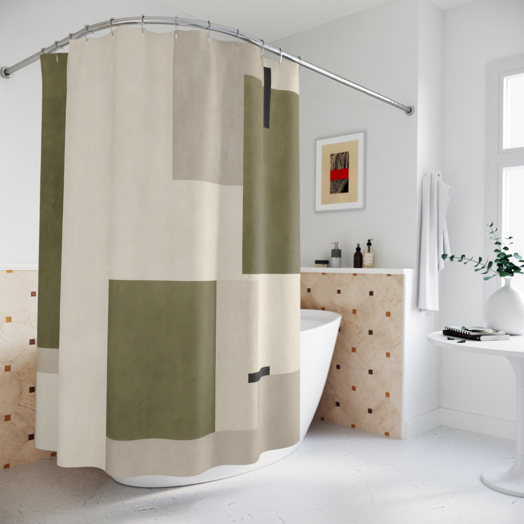 Modern Geometric Olive Green Shower Curtain