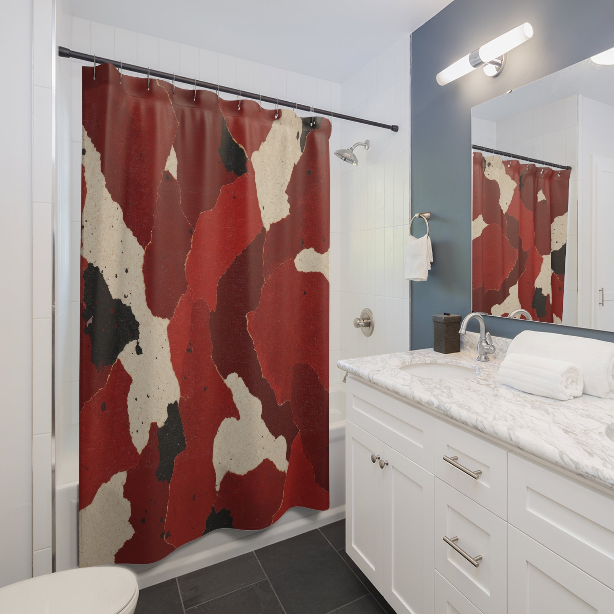 Black Abstract Red and White Shower Curtain
