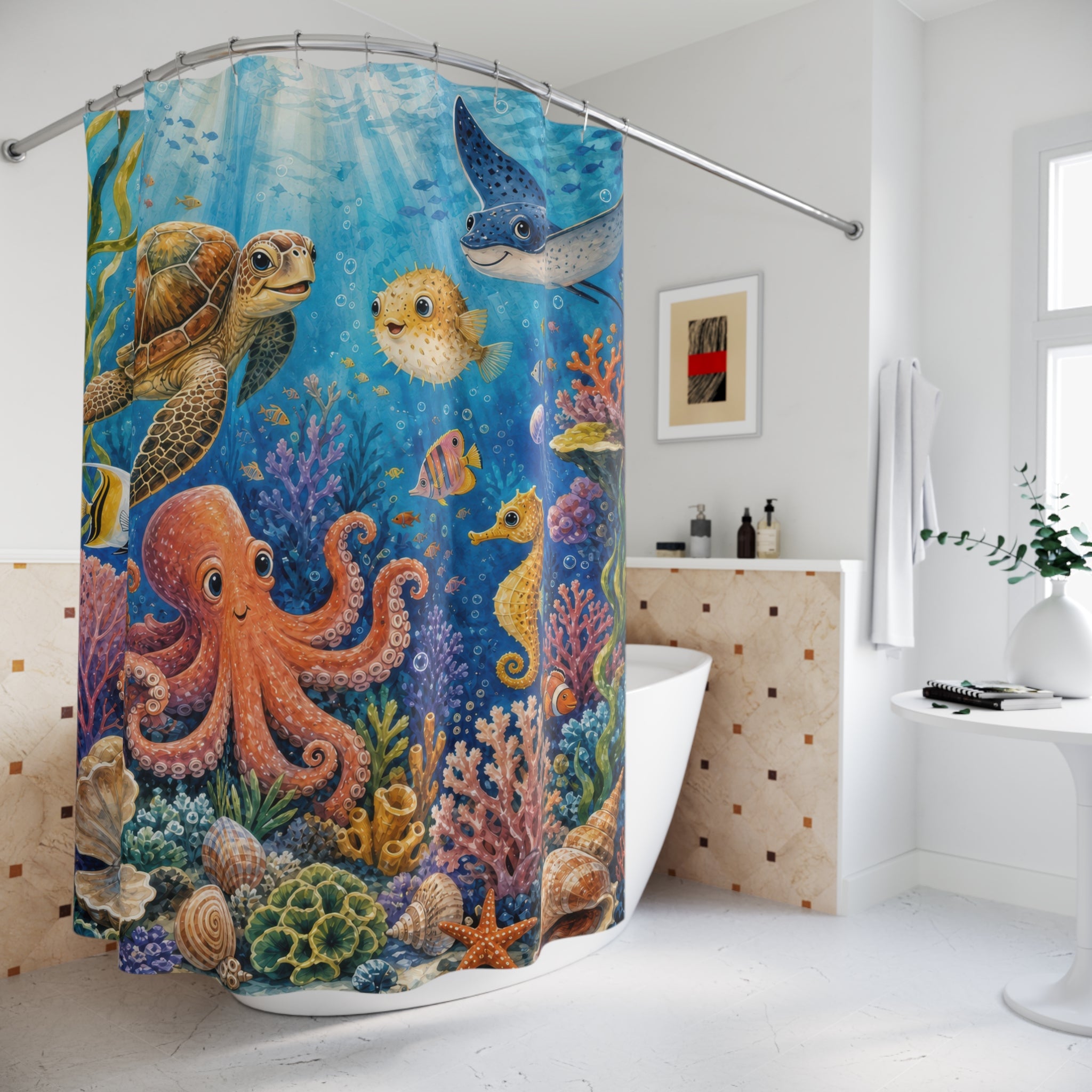 Colorful Coral Reef Friends Kids Shower Curtain