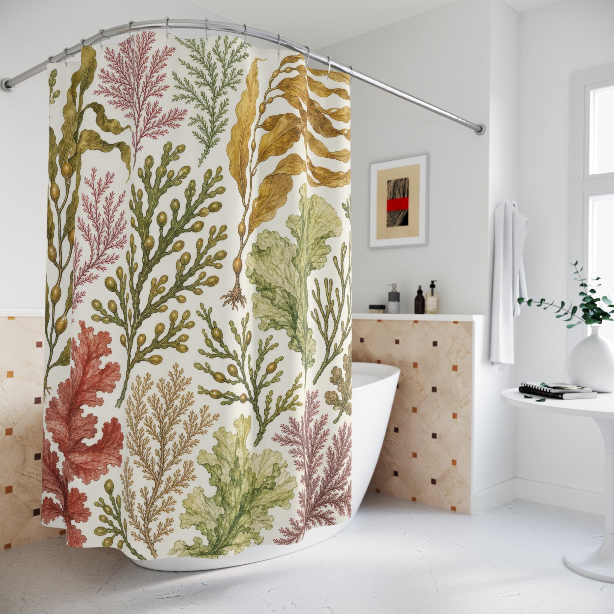 Coastal Coral Botanical Sea Garden Shower Curtain
