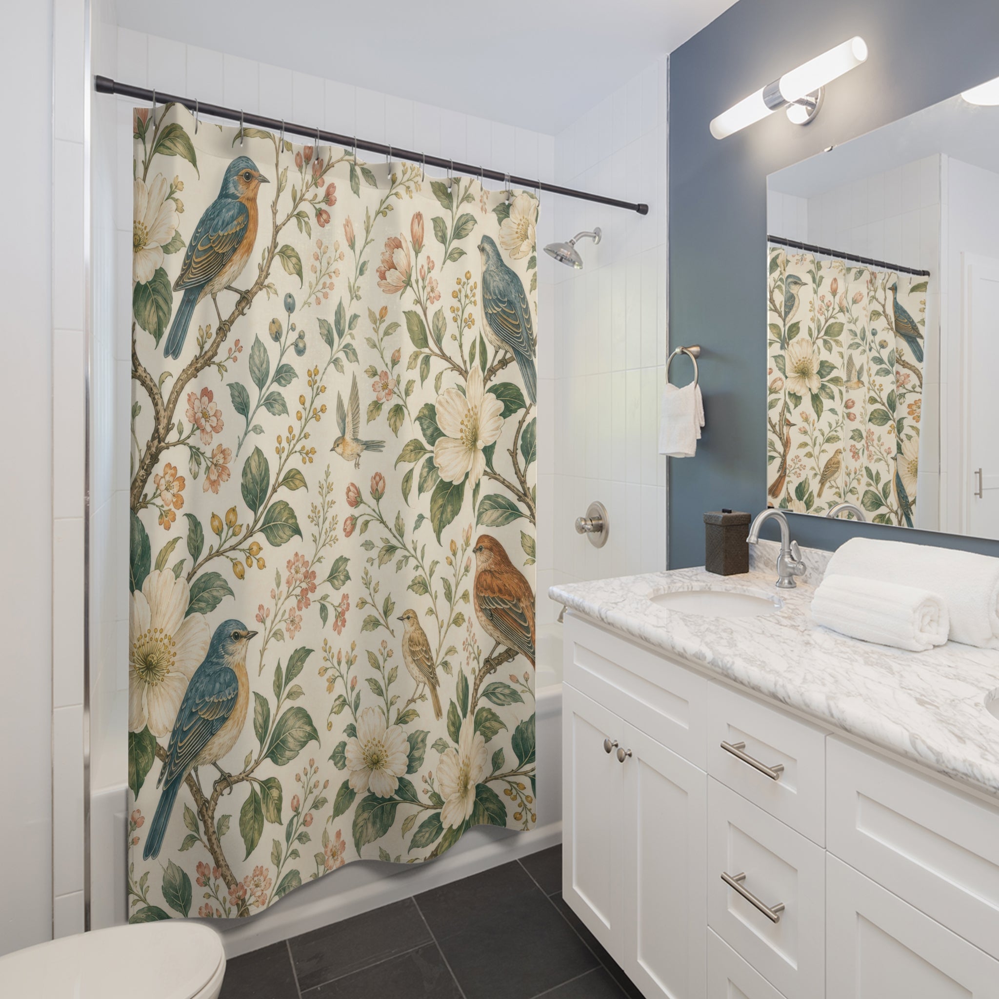 Birds Flowers Floral Shower Curtain