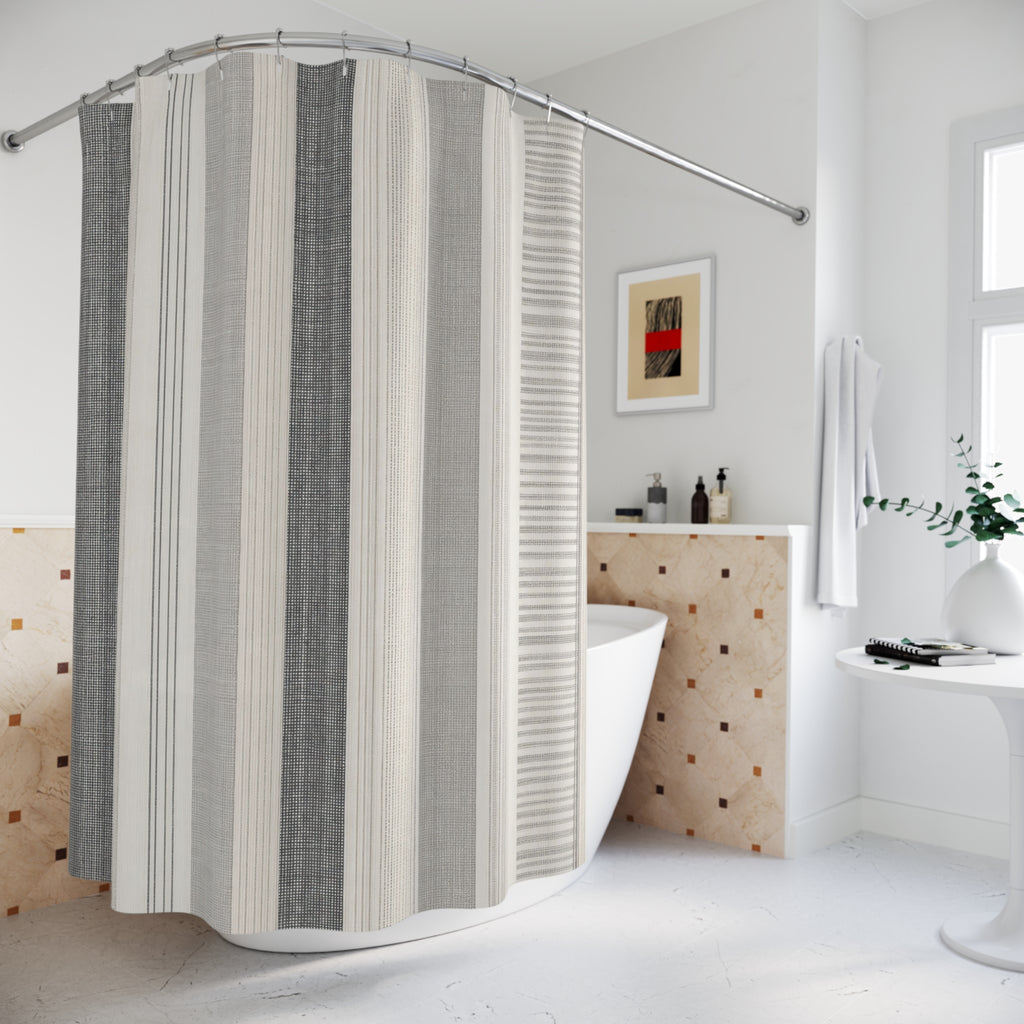 Grey White Pinstripe Shower Curtain