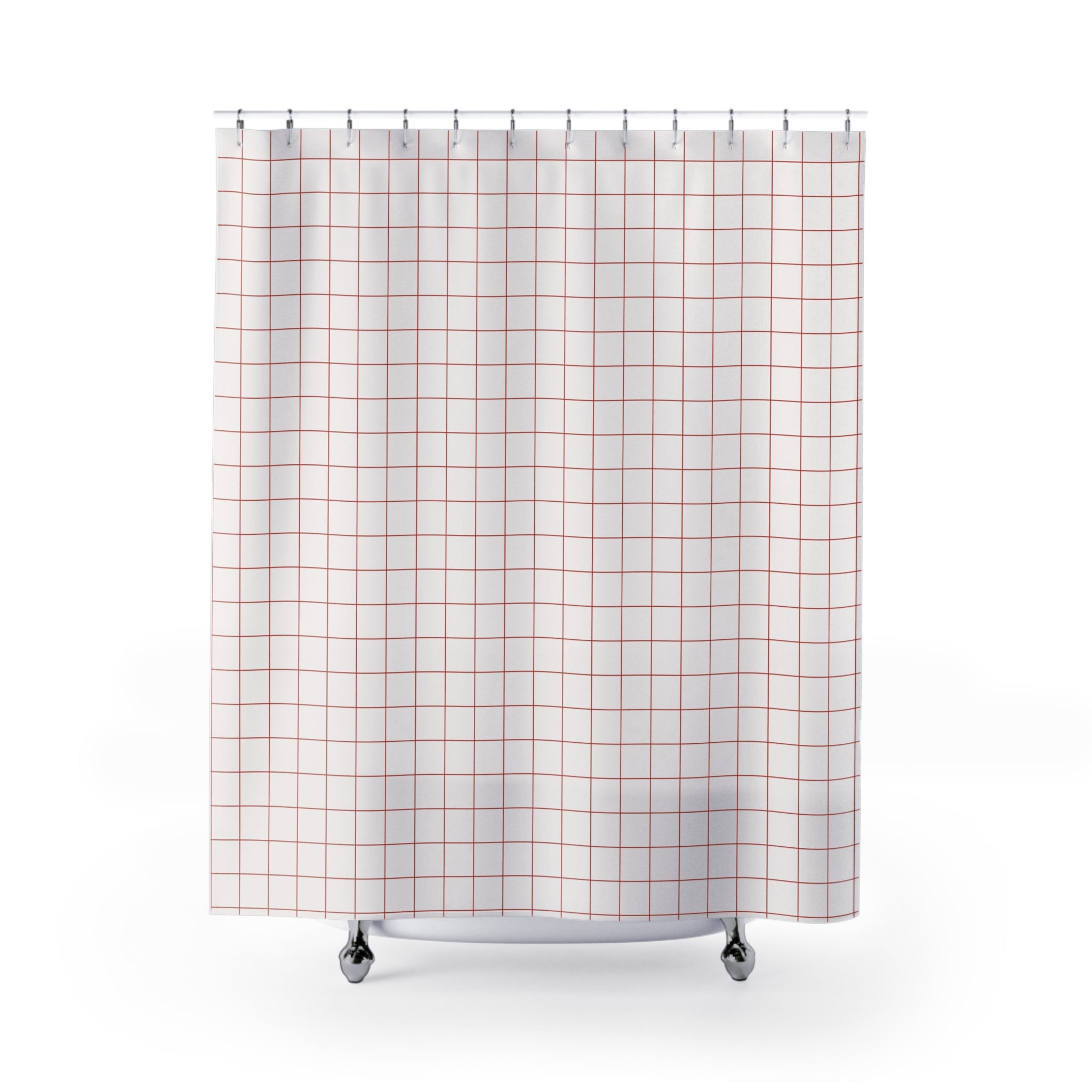 Red & White Windowpane Shower Curtain – Grid