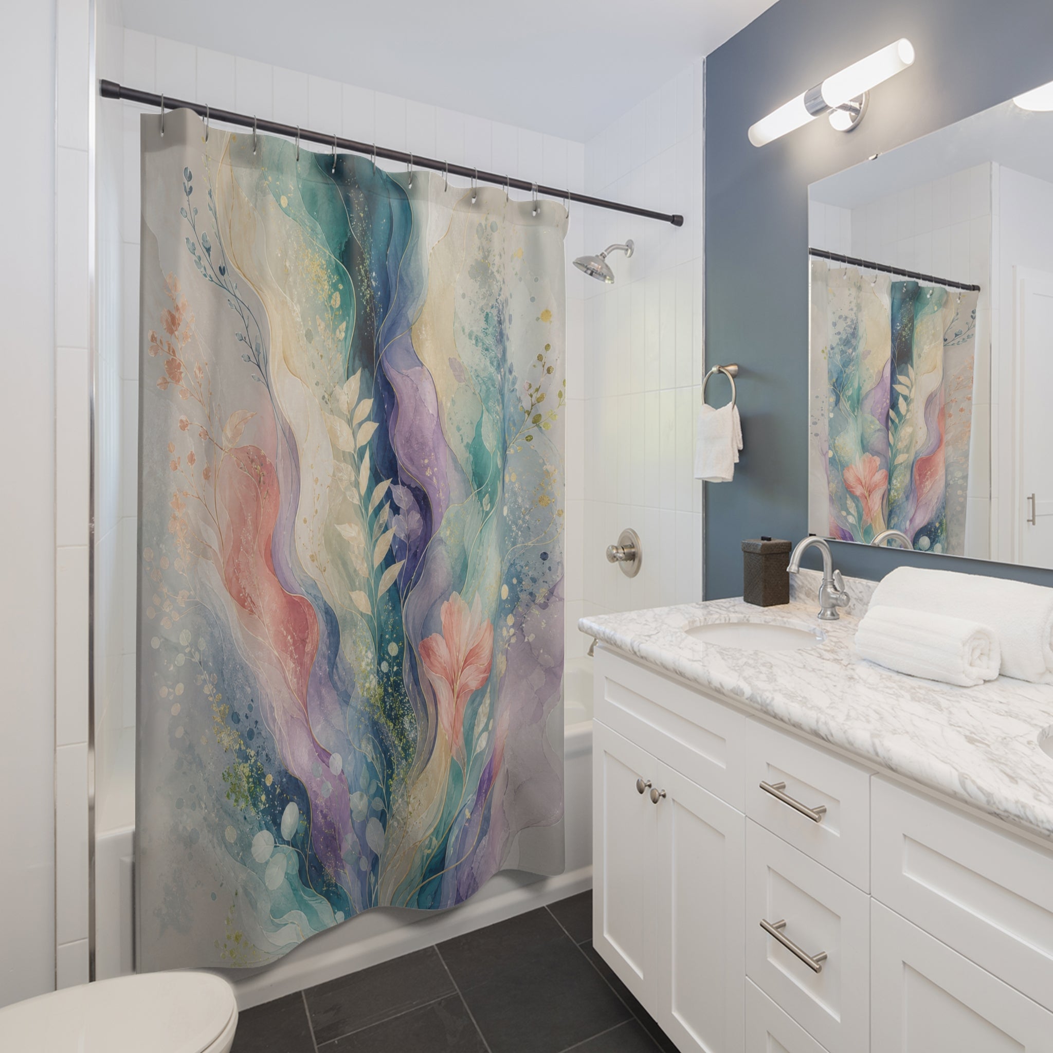 Pastel Aqua Watercolor Shower Curtain