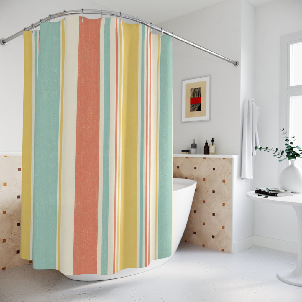 Pastel Retro Vertical Stripe Striped Shower Curtain