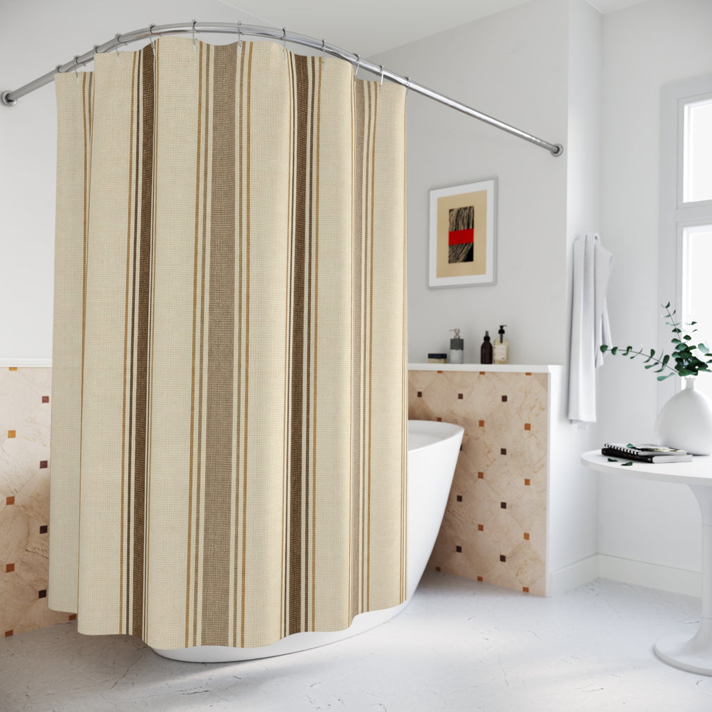 Brown Cream Pinstripe Shower Curtain