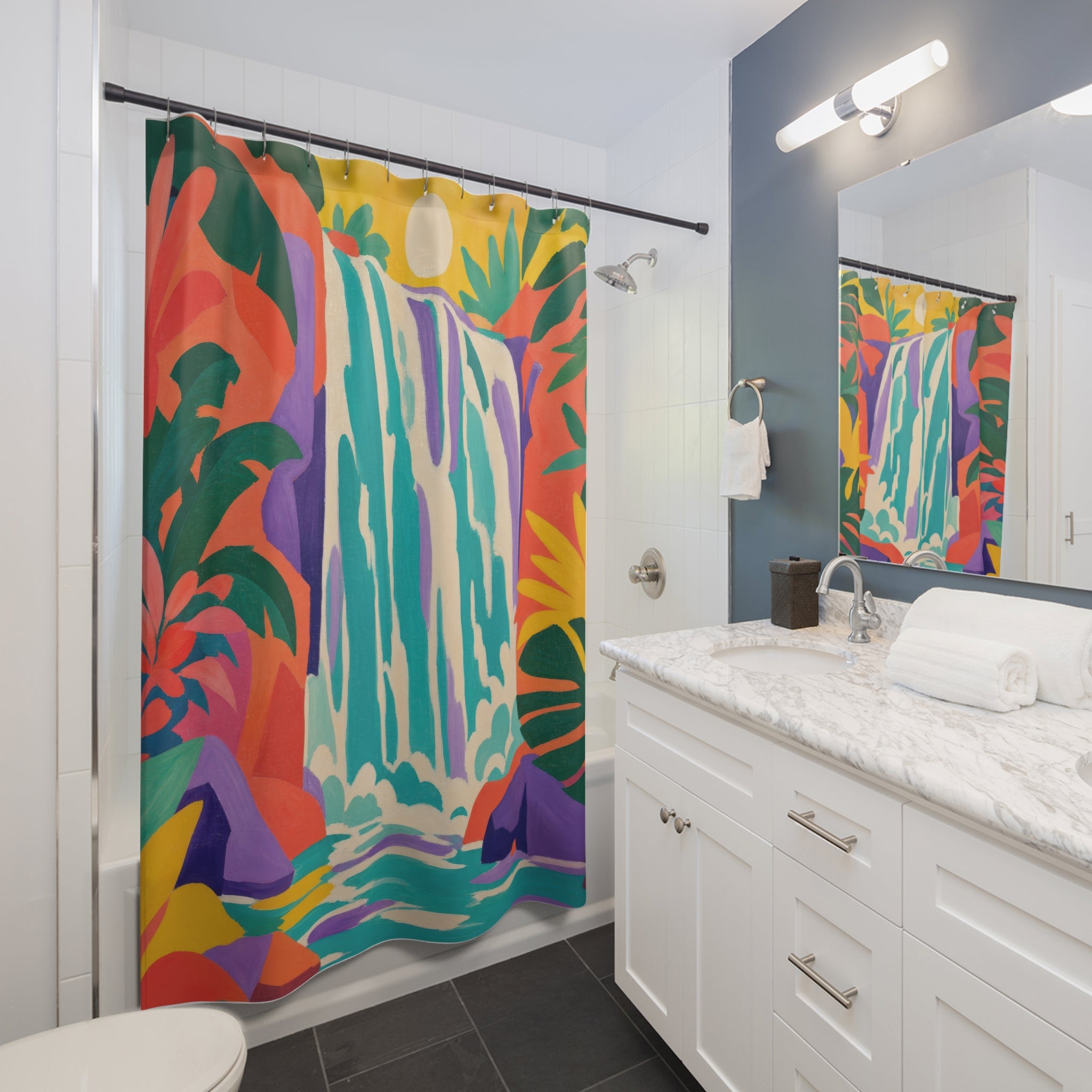 Colorful Tropical Falls Print Shower Curtain