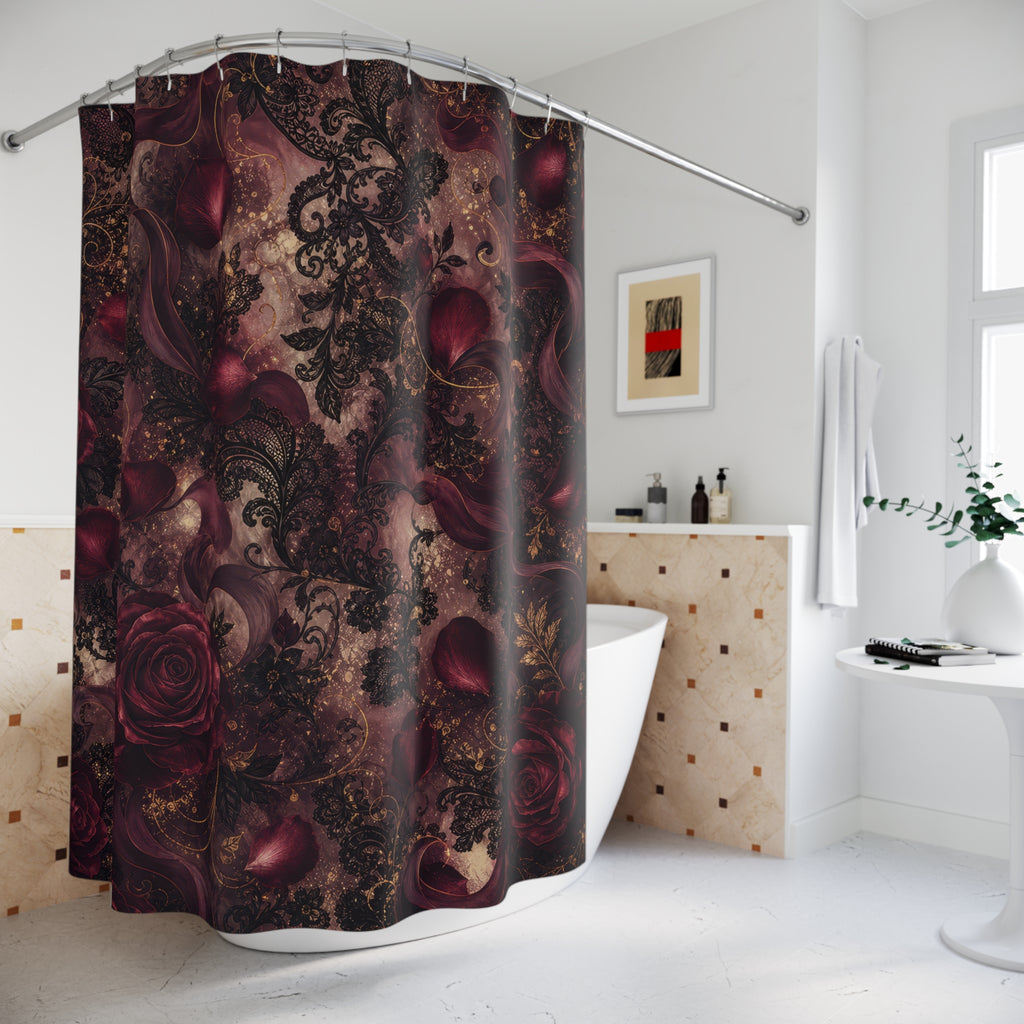 Moody Rose Floral Burgundy Lace Shower Curtain