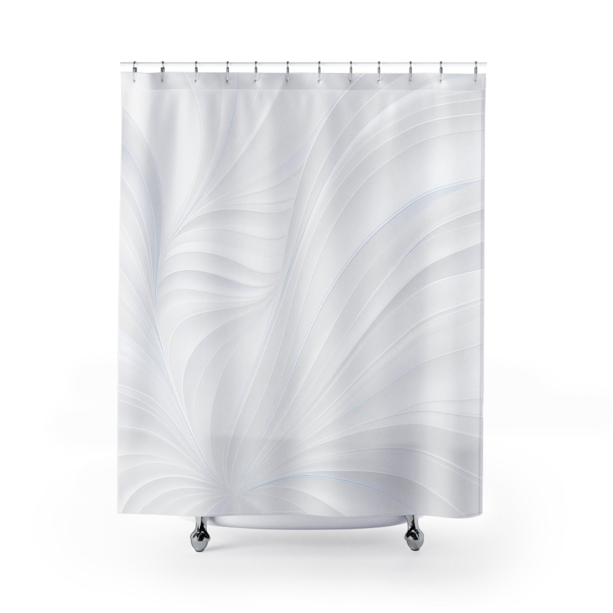 White Shower Curtain, Modern Abstract Bath Decor, Soft Wave Pattern, Minimal Guest Bathroom Decor, Elegant Spa White Calm Decor Style