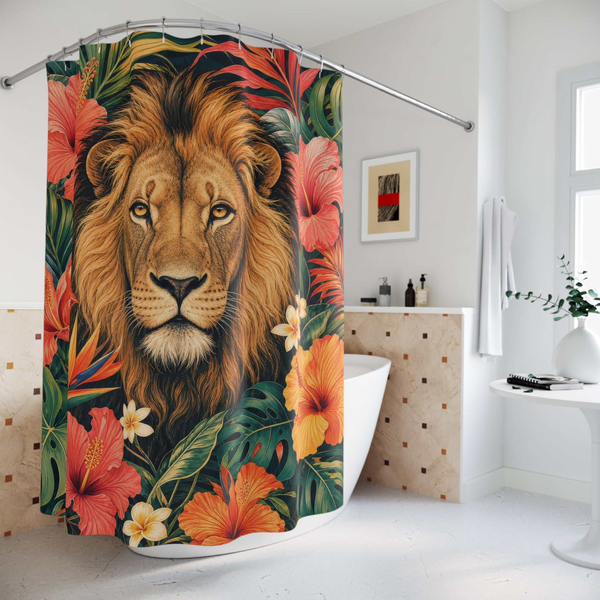Hibiscus Jungle Animal Portrait Shower Curtain