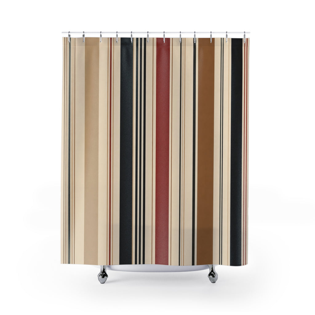 Black Red Tan Vertical Band Shower Curtain