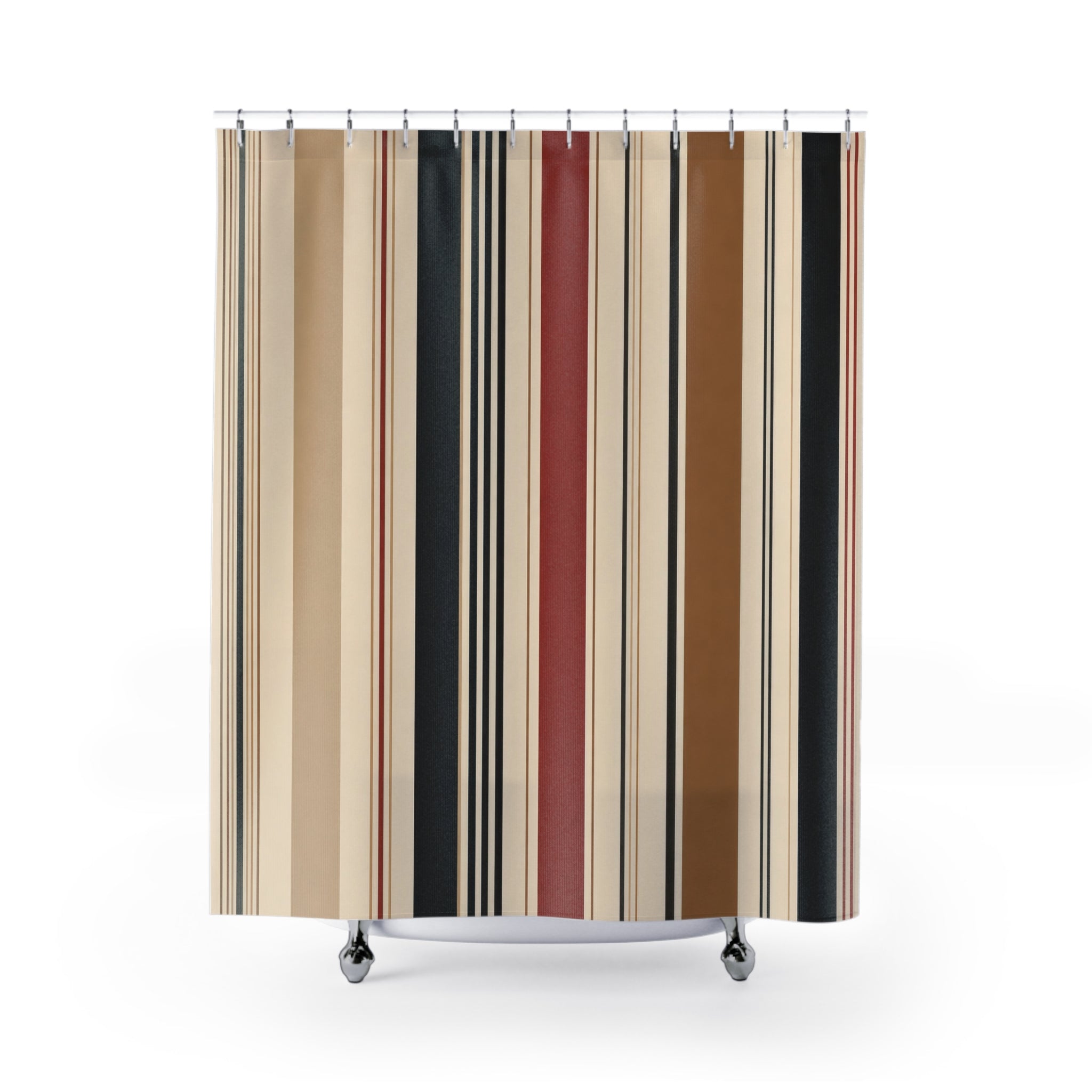 Black Red Tan Vertical Band Shower Curtain