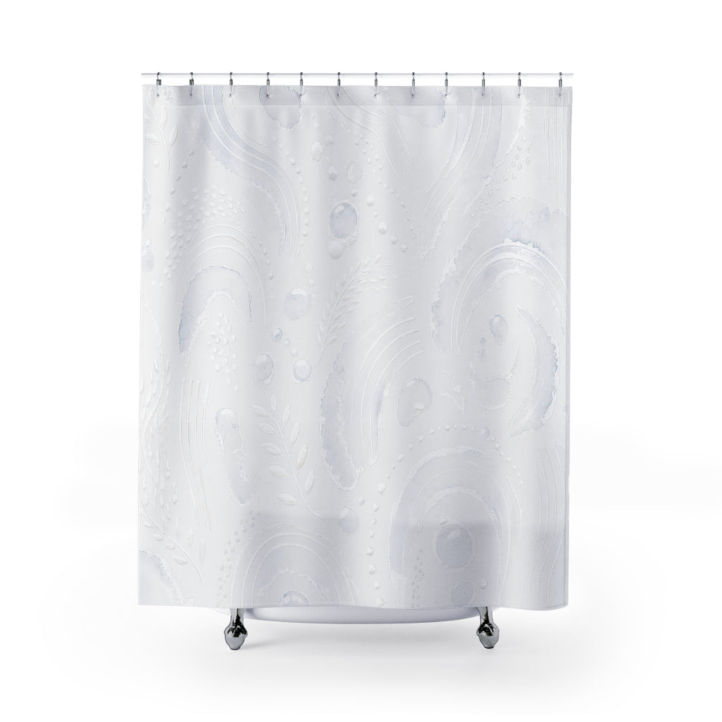 White Shower Curtain, Boho Abstract Bath Decor, Soft Swirl Bubble Pattern, Minimal Guest Bathroom Decor, Spa Neutral Style, White Style