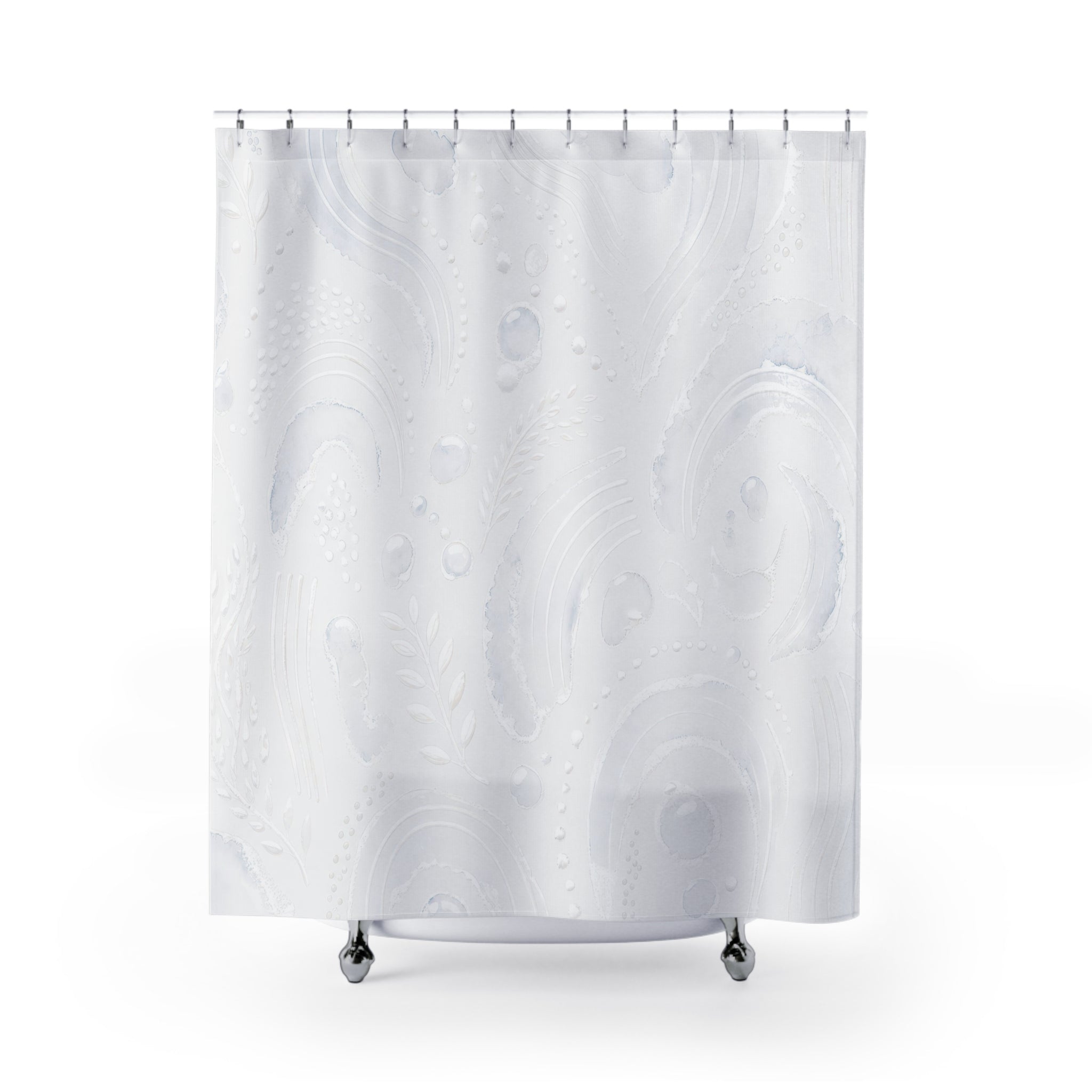 White Shower Curtain, Boho Abstract Bath Decor, Soft Swirl Bubble Pattern, Minimal Guest Bathroom Decor, Spa Neutral Style, White Style