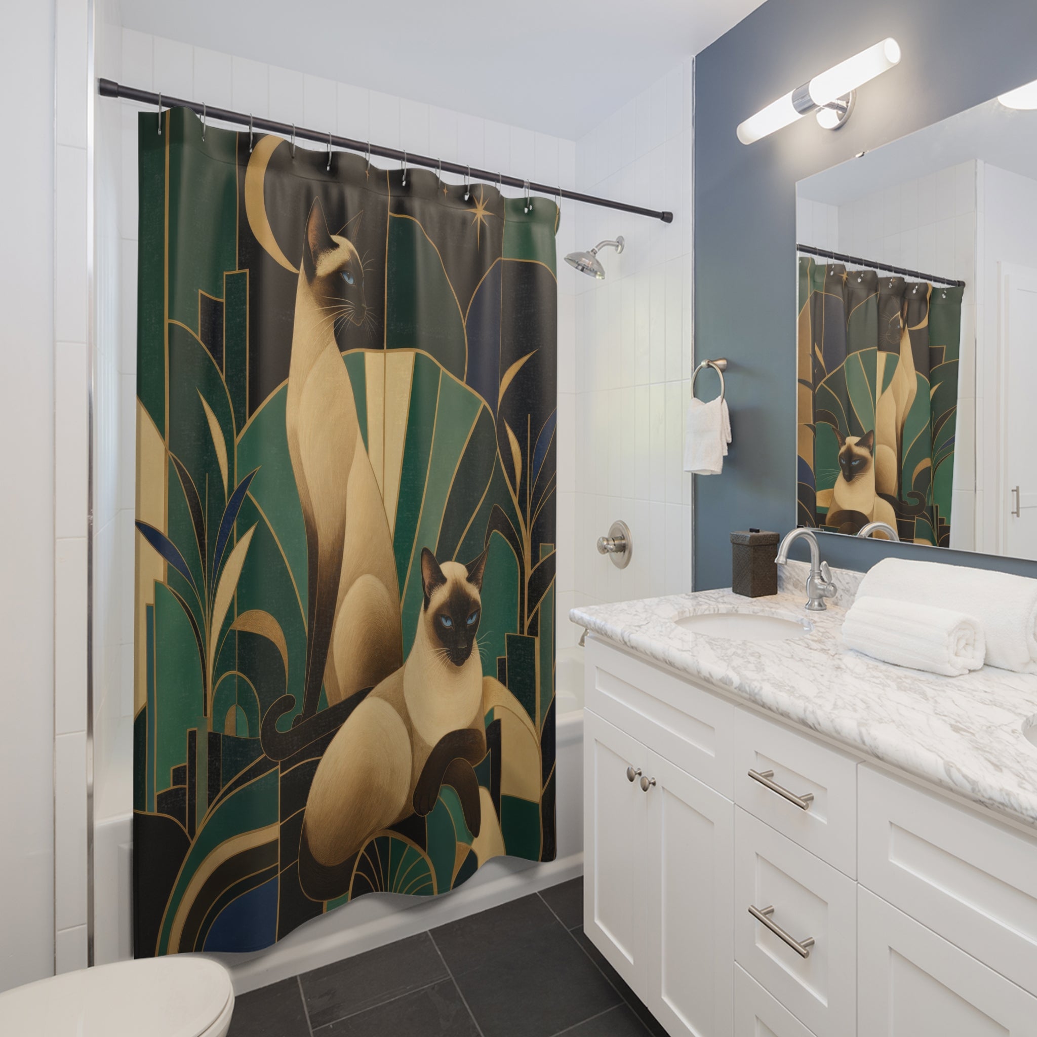 Art Deco Siamese Cat Shower Curtain