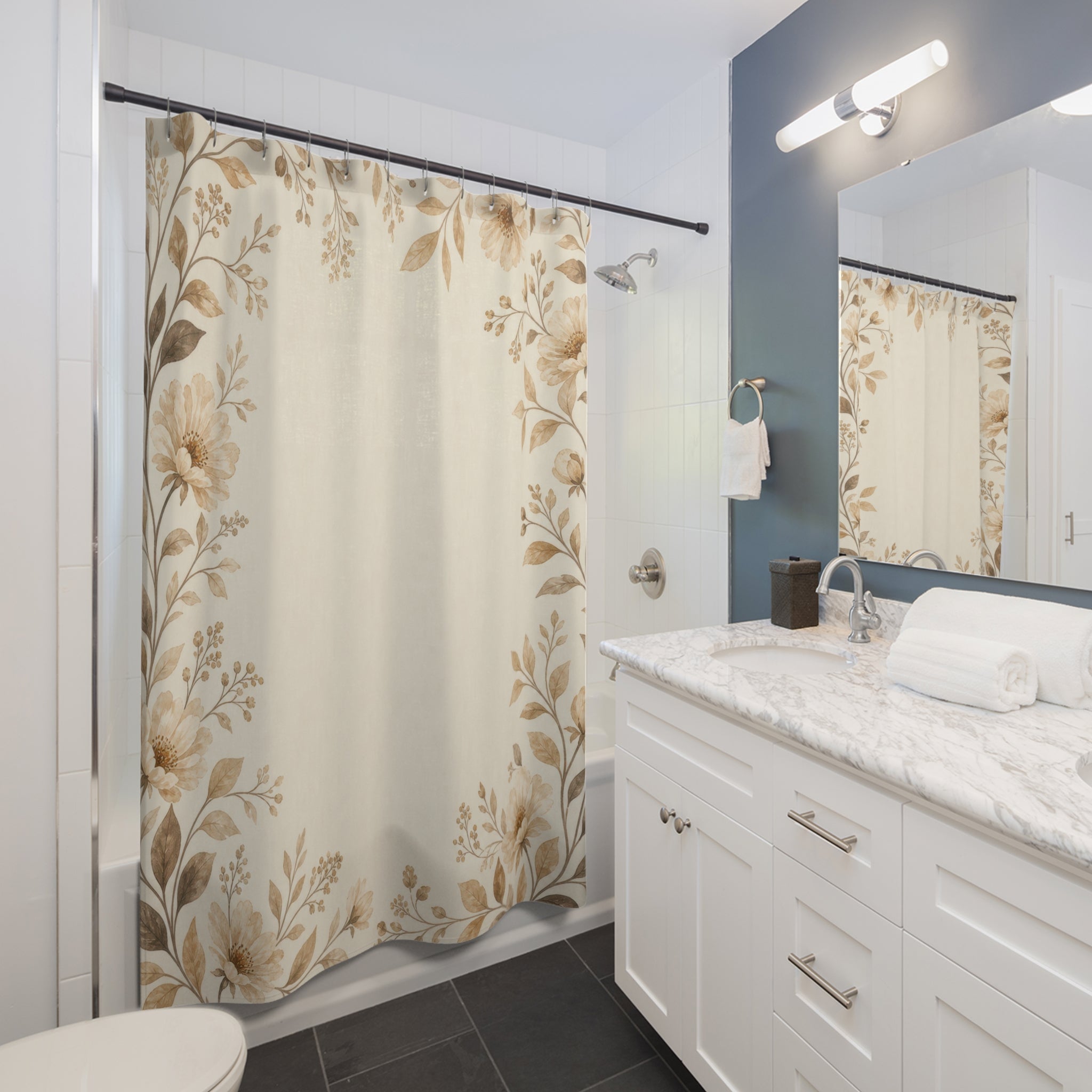 Cream Flower Border Shower Curtain