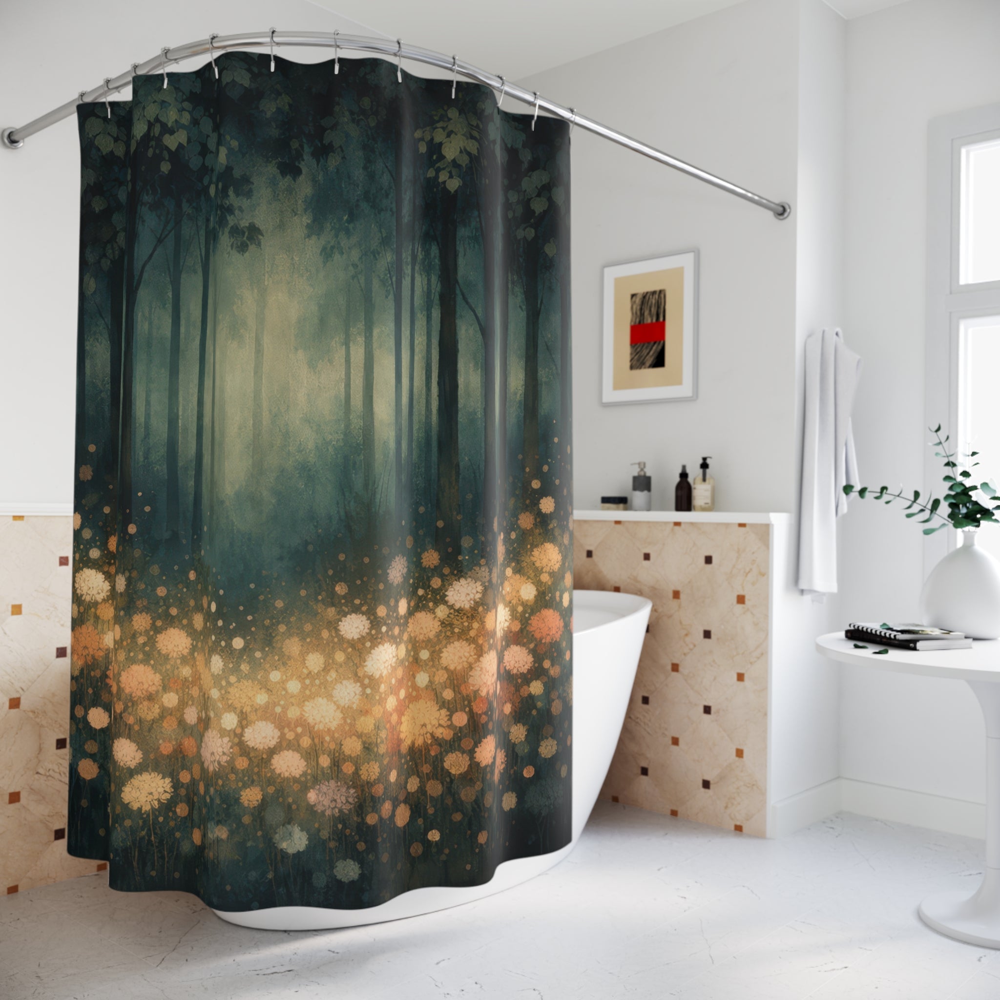 Moody Forest Floral Shower Curtain – Dark Botanical