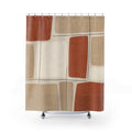 Abstract Shower Curtain, Terracotta Beige Grid Pattern, Rust Neutral Bathroom Decor, Modern Geometric Guest Bath Warm Art Style