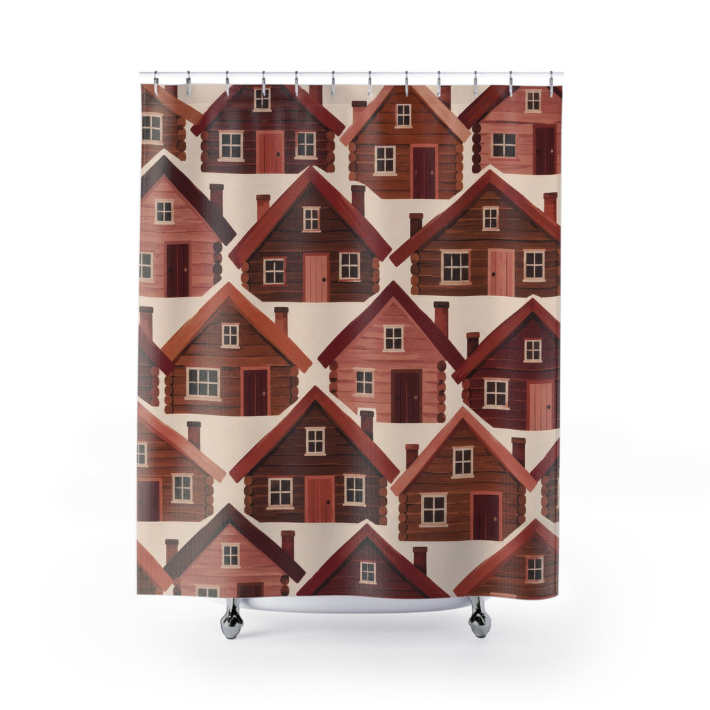 Terracotta and rose log cabin pattern shower curtain with full front view