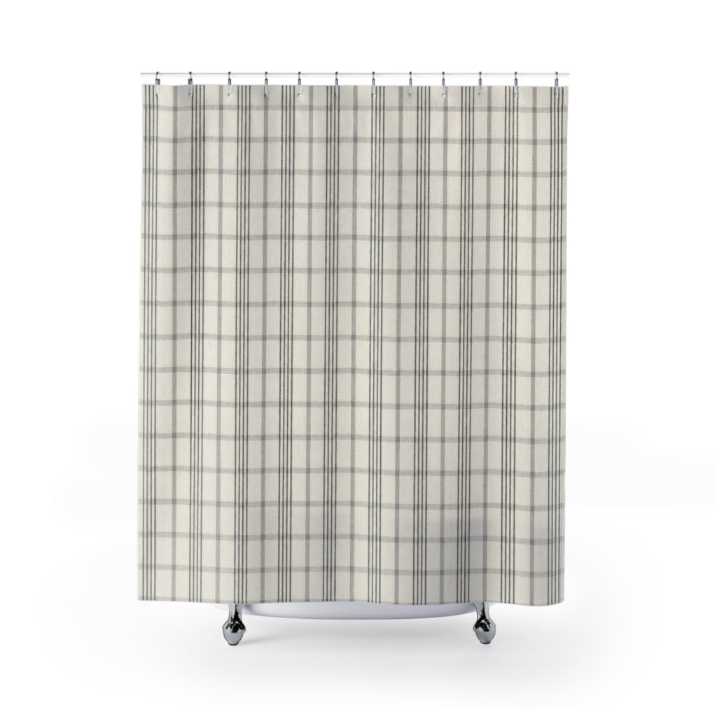Fine Gray Windowpane Grid Shower Curtain