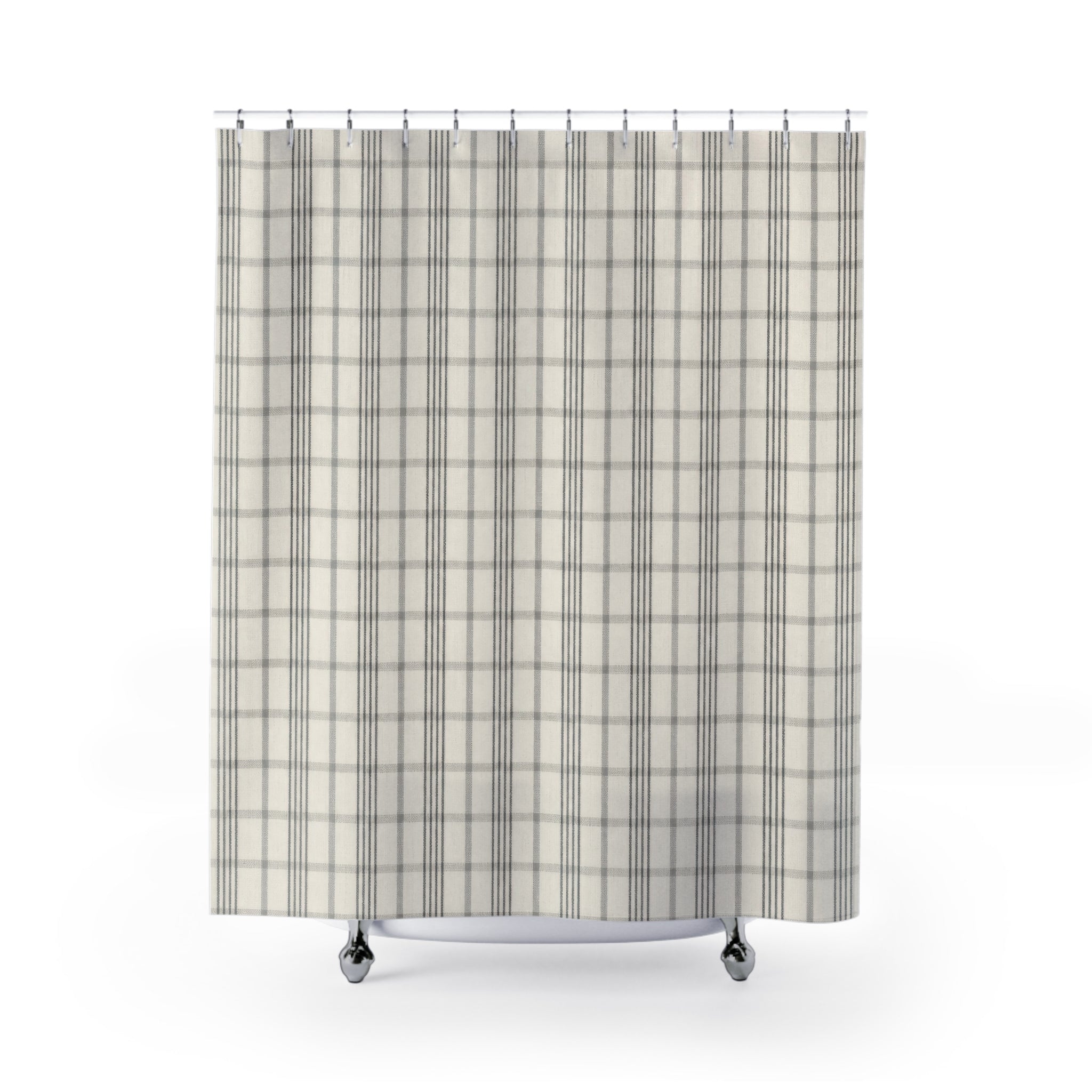 Fine Gray Windowpane Grid Shower Curtain