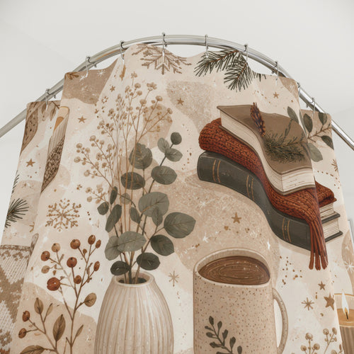 Beige Hygge Books Shower Curtain