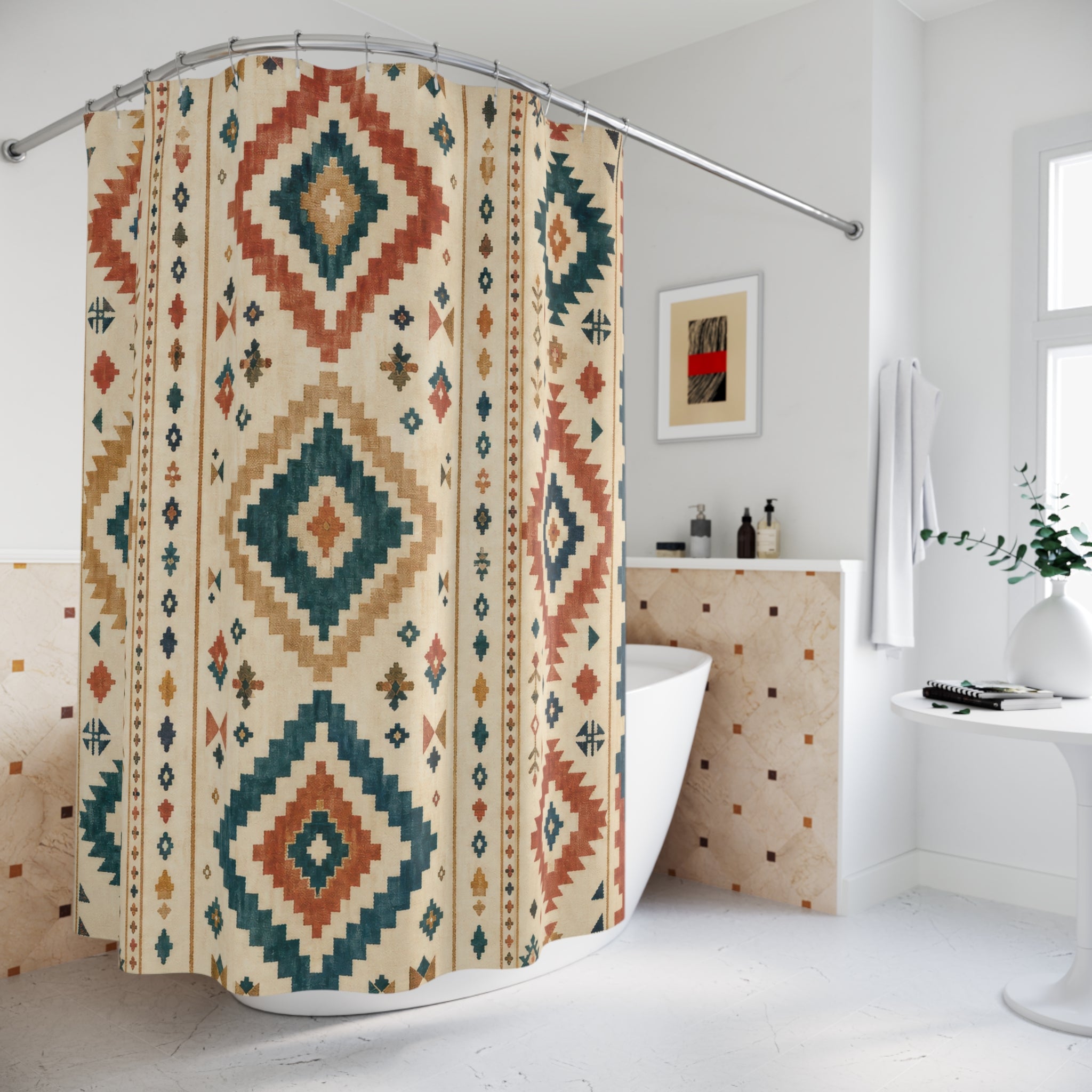 Southwestern Boho Geometric Shower Curtain