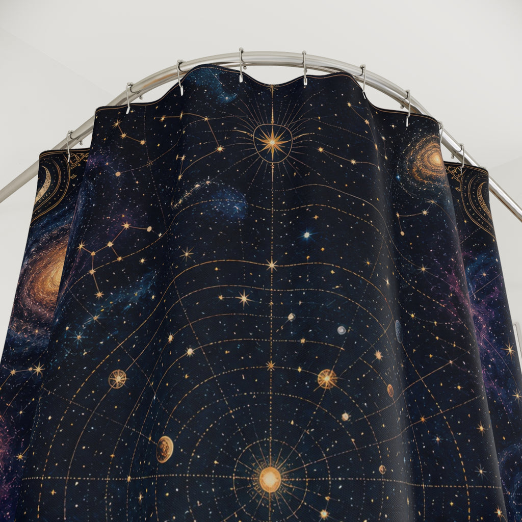 Unique Space Shower Curtain, You Are Here Galaxy Map Art, Celestial Astronomy Bathroom Decor, Starry Wall Guest Bath Gift For Home