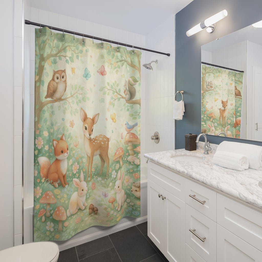 Woodland Animals Shower Curtain – Pastel Storybook
