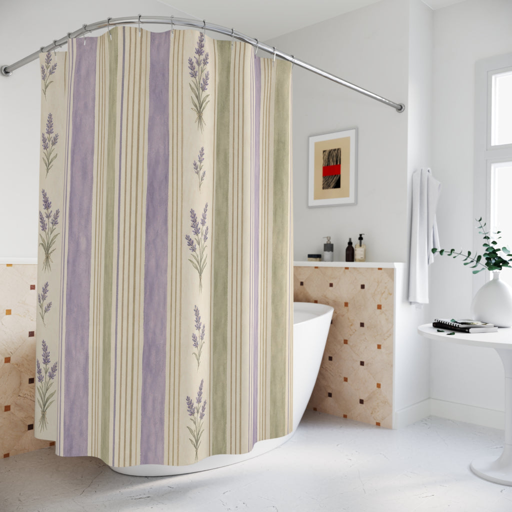 French Country Botanical Stripe Shower Curtain