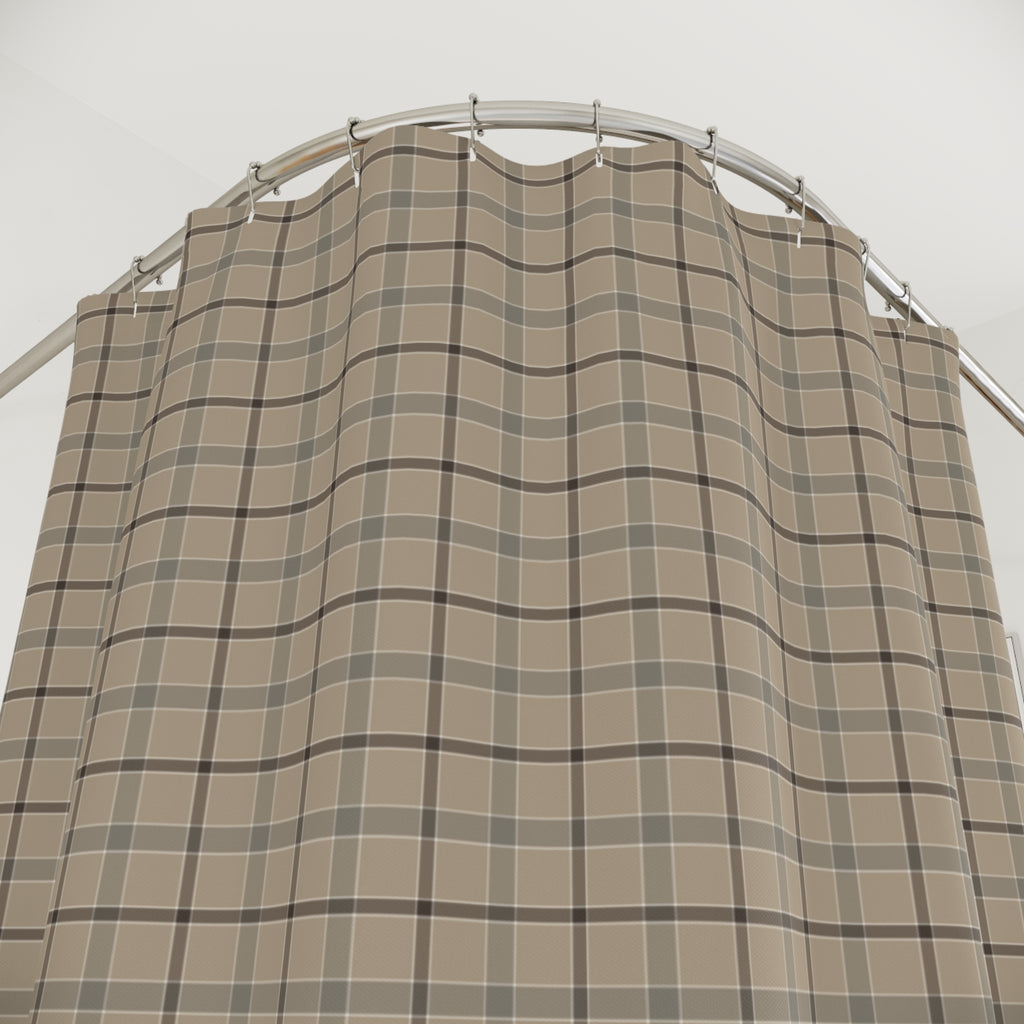 Farmhouse Plaid Shower Curtain – Tan & Charcoal Flannel