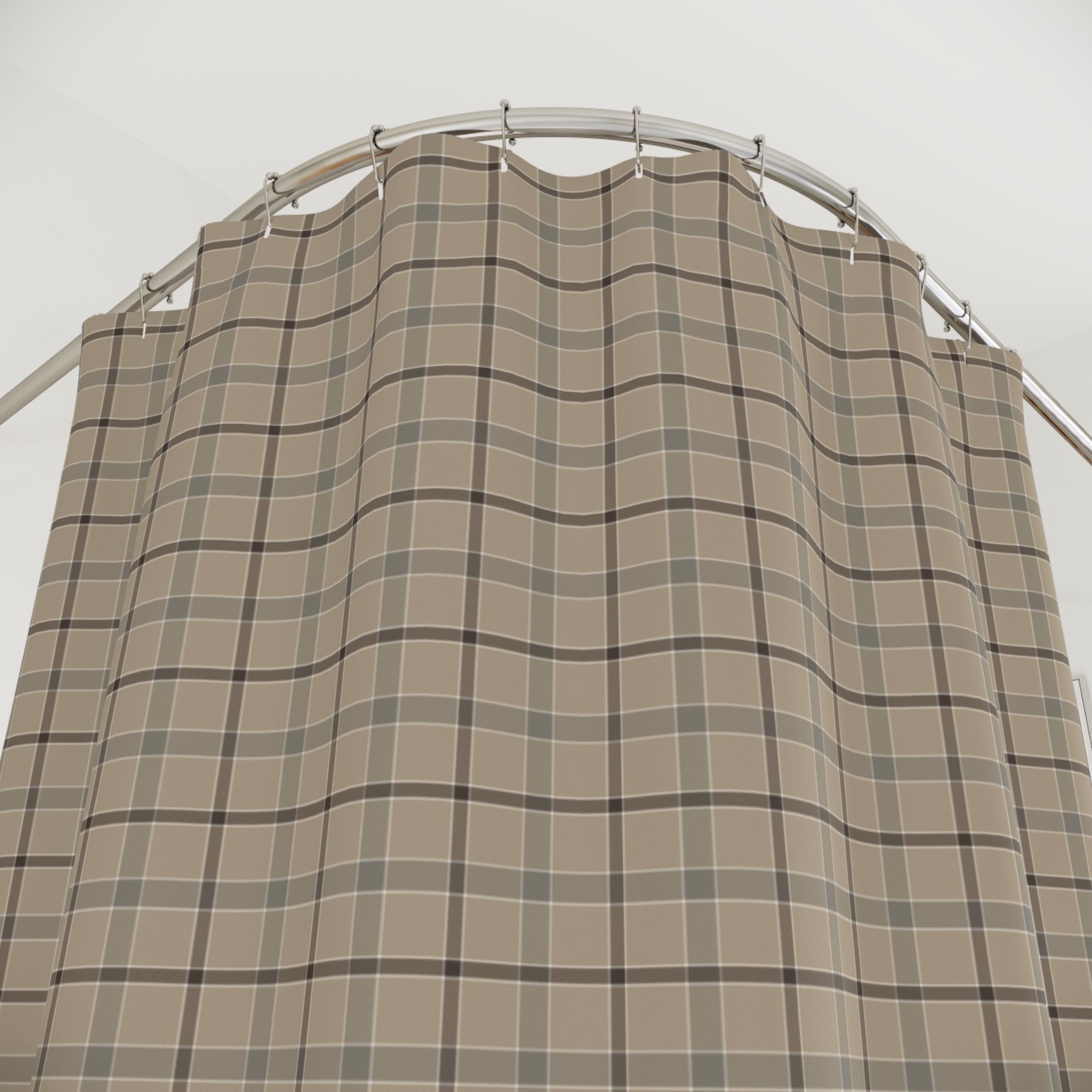 Farmhouse Plaid Shower Curtain – Tan & Charcoal Flannel