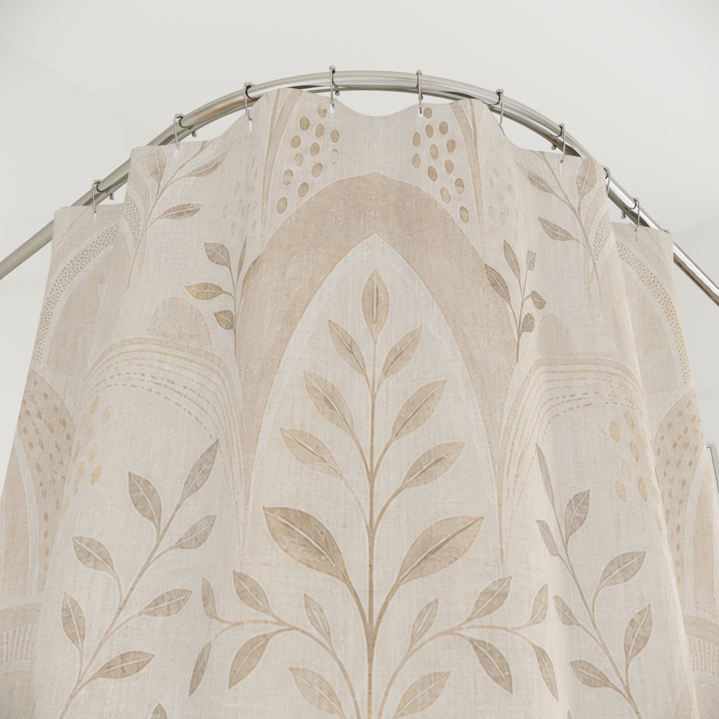 Light Beige Shower Curtain, Tone on Tone Leaf Arch Bath Decor, Cream Ivory Neutral Pattern, Calm Guest Bathroom Decor, Soft Spa Style