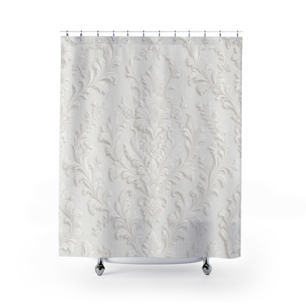 White Damask Shower Curtain