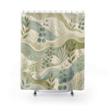 Olive Blue Coastal Waves Shower Curtain