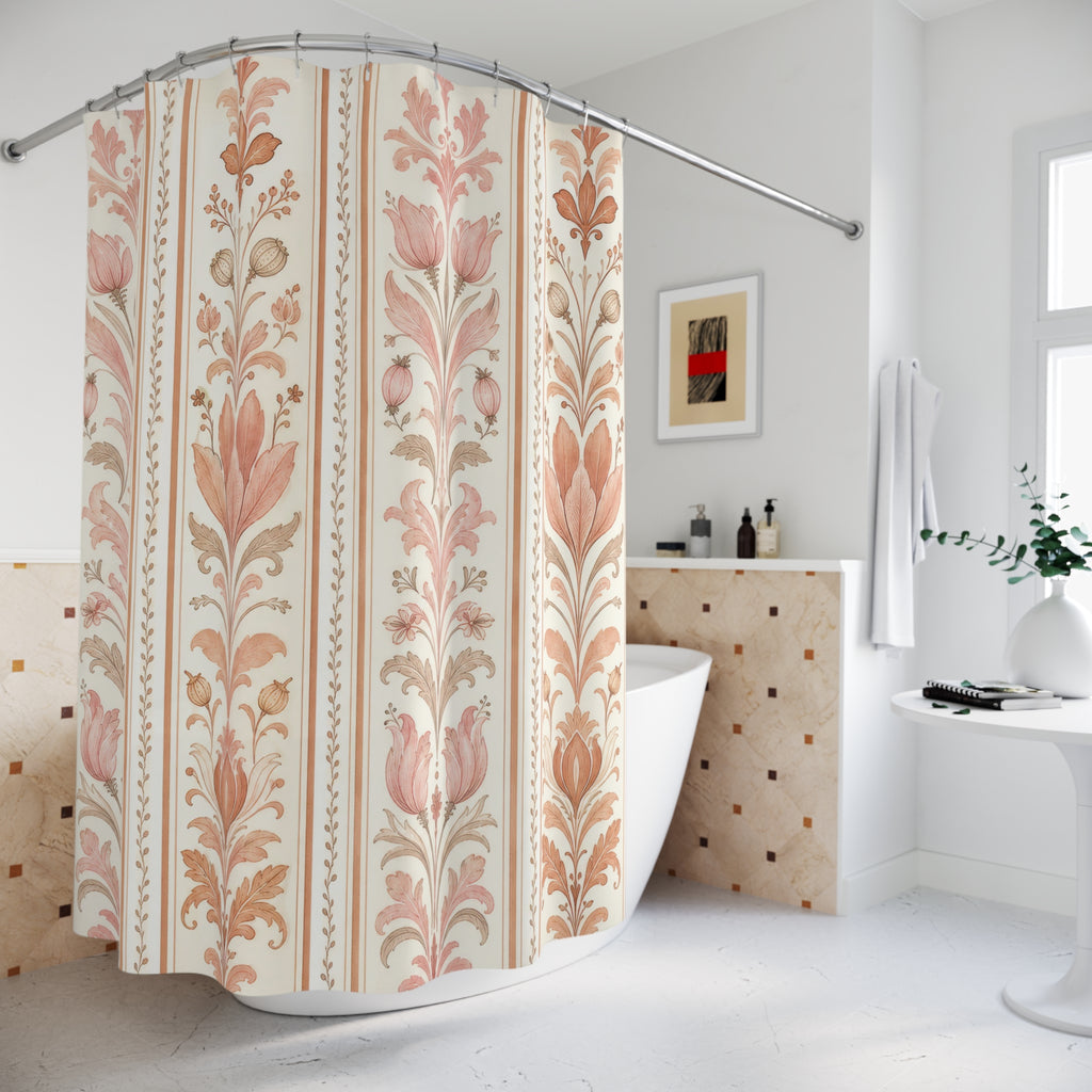 Blush Botanical Damask Stripe Shower Curtain