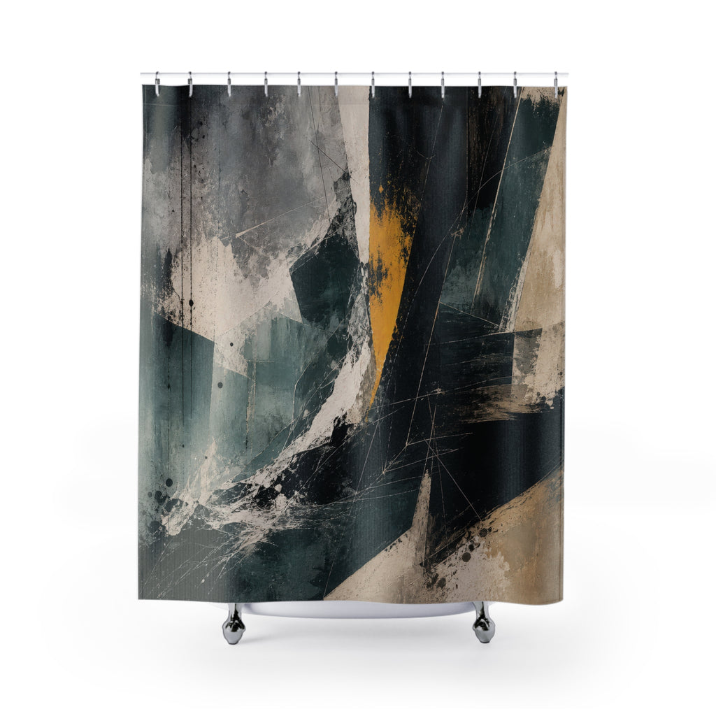Teal Black White Abstract Shower Curtain