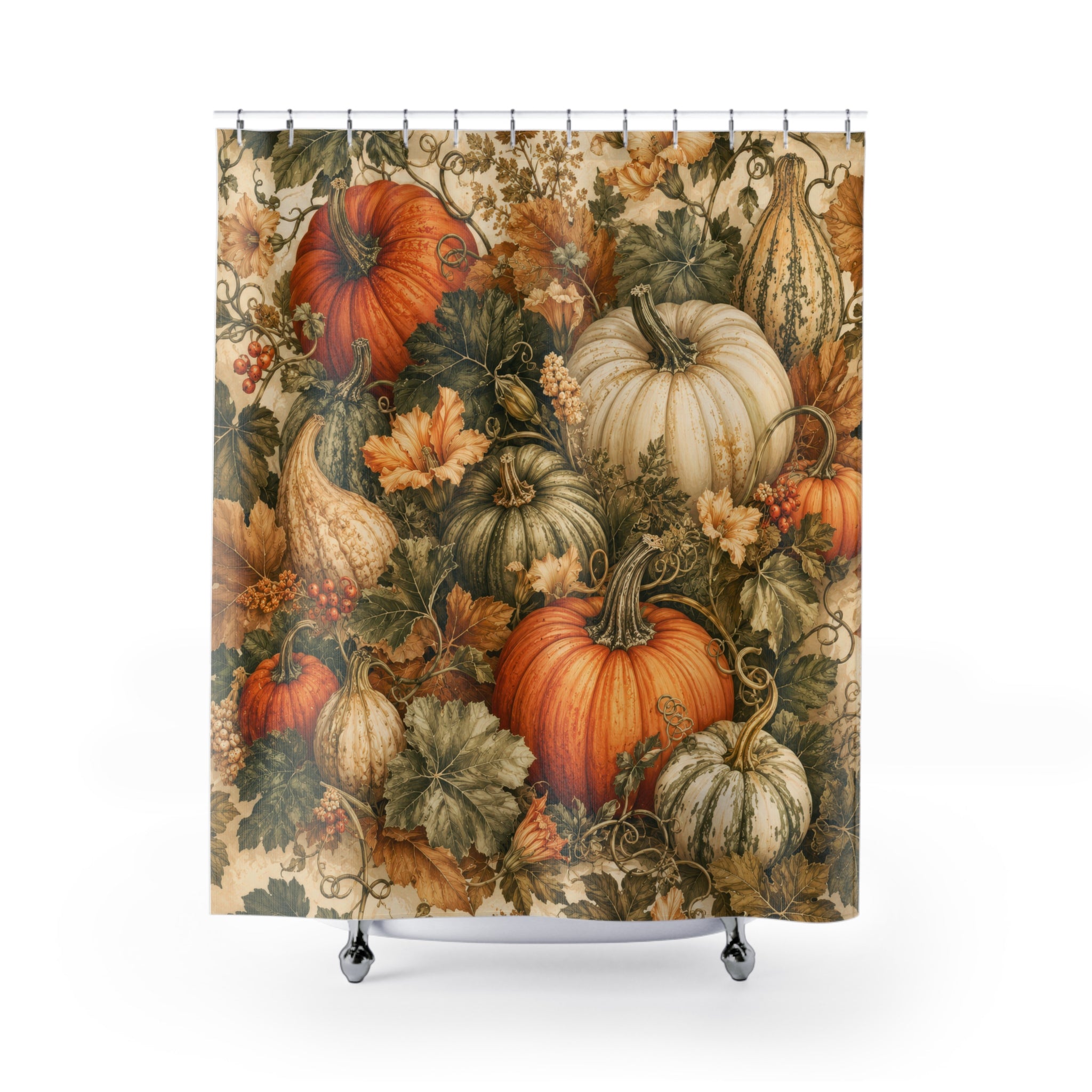 Pumpkin Harvest Botanical Shower Curtain