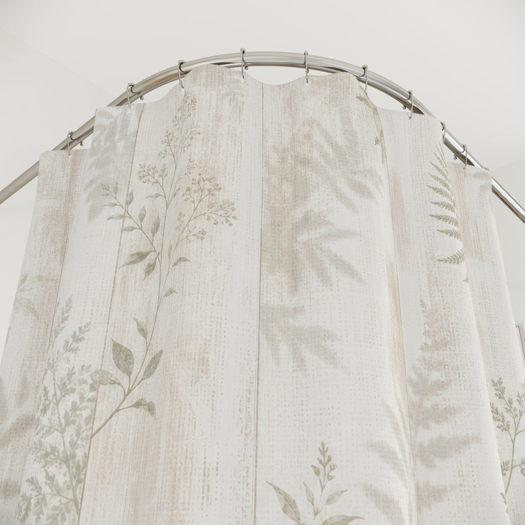 Botanical Shower Curtain, White Farmhouse Bath Decor, Sage Fern Leaf Pattern, Cream Guest Bathroom Decor, Soft Natural Style Decor