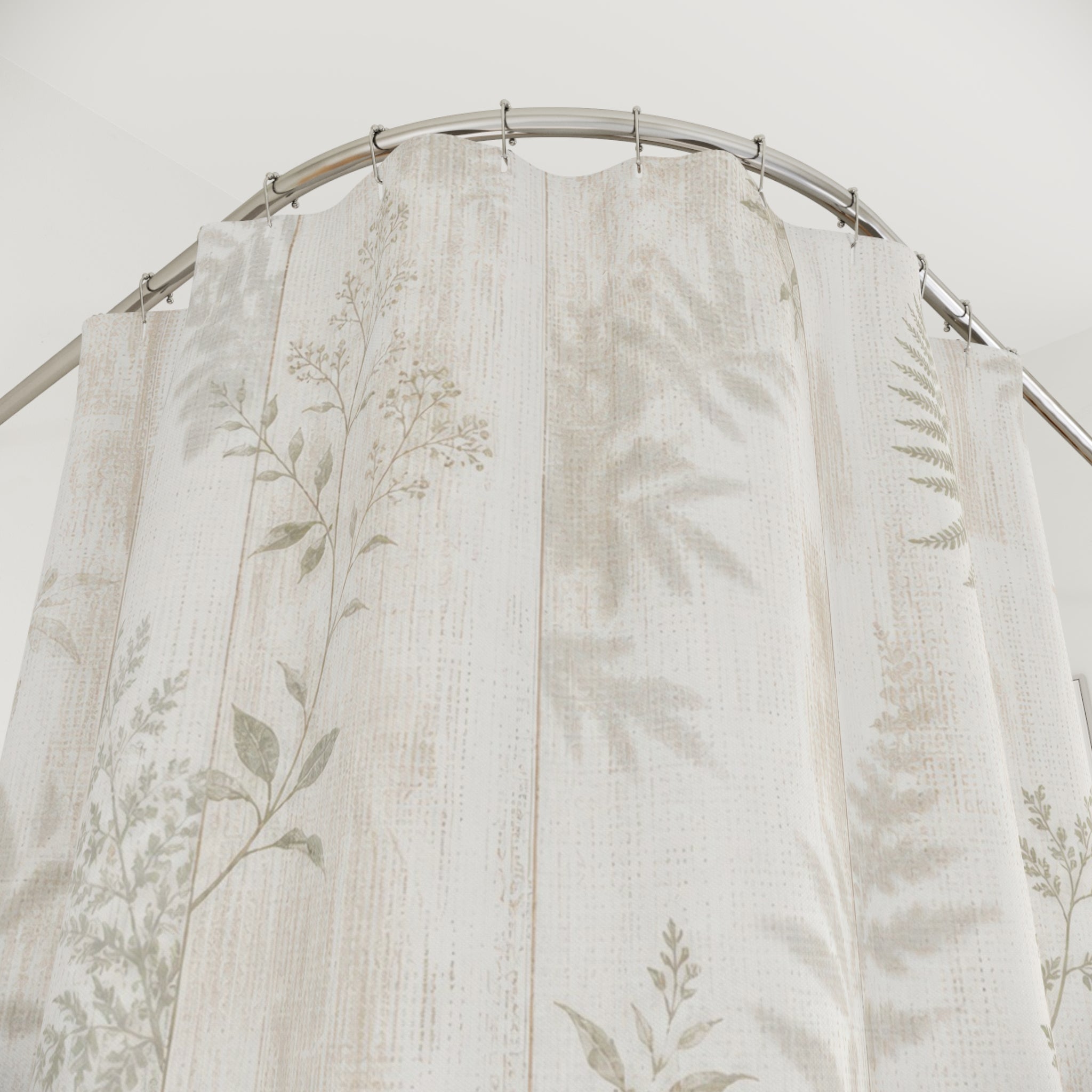 Botanical Shower Curtain, White Farmhouse Bath Decor, Sage Fern Leaf Pattern, Cream Guest Bathroom Decor, Soft Natural Style Decor