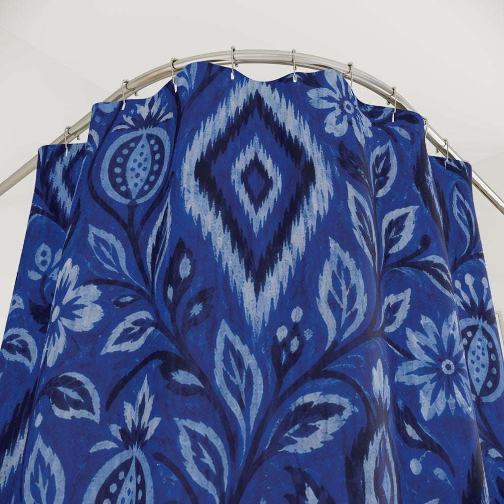 Blue Ikat Floral Shower Curtain