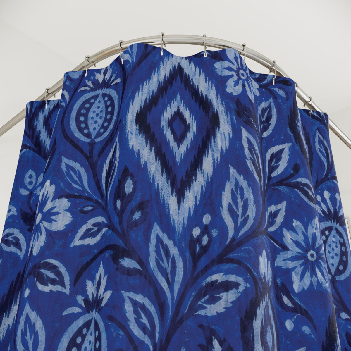 Blue Ikat Floral Shower Curtain
