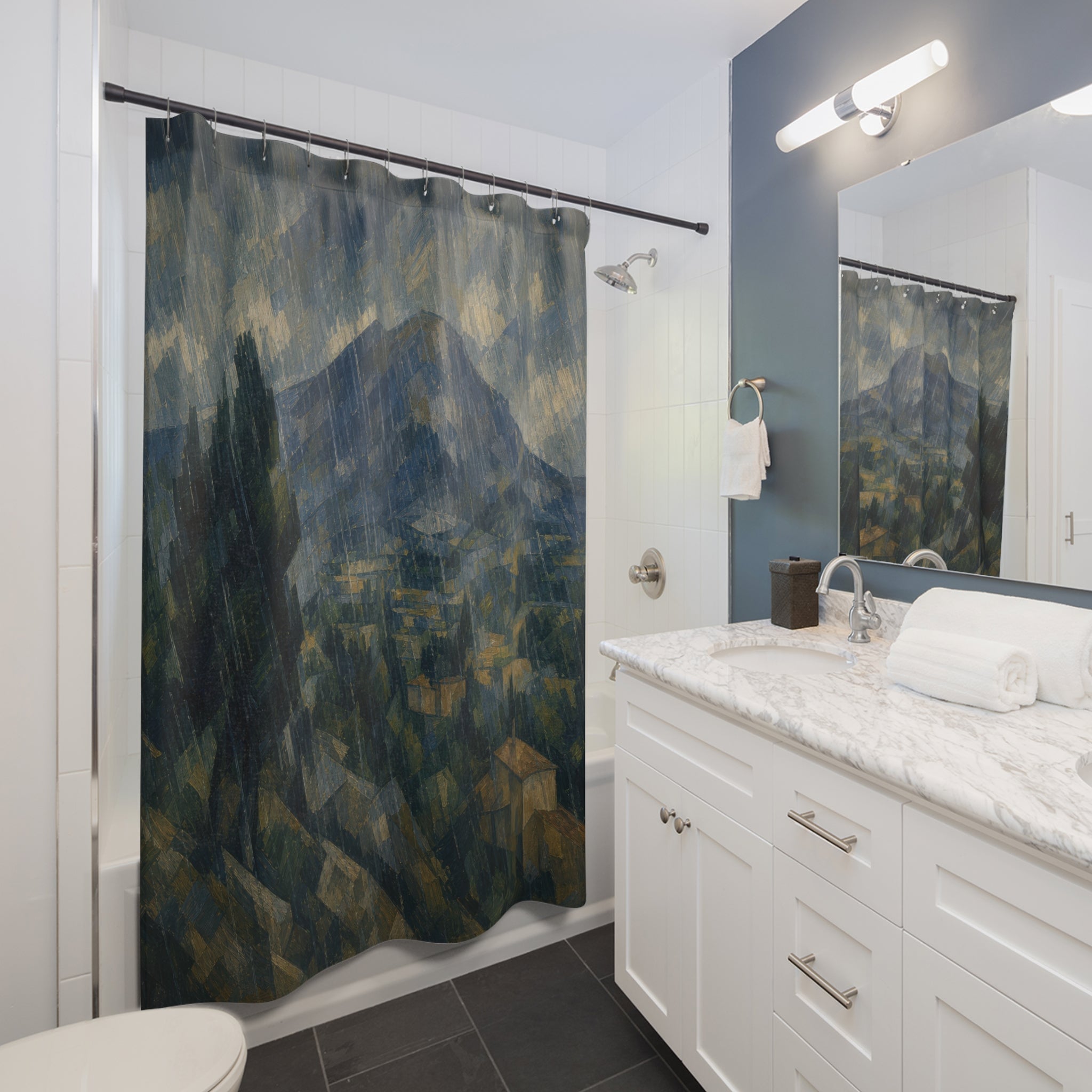 Faceted Mountain Valley Print Shower Curtain