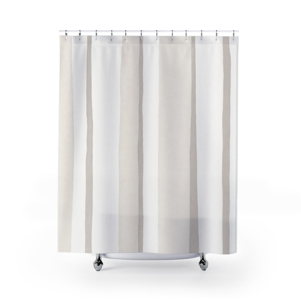 White Cream Wide Watercolor Stripe Shower Curtain