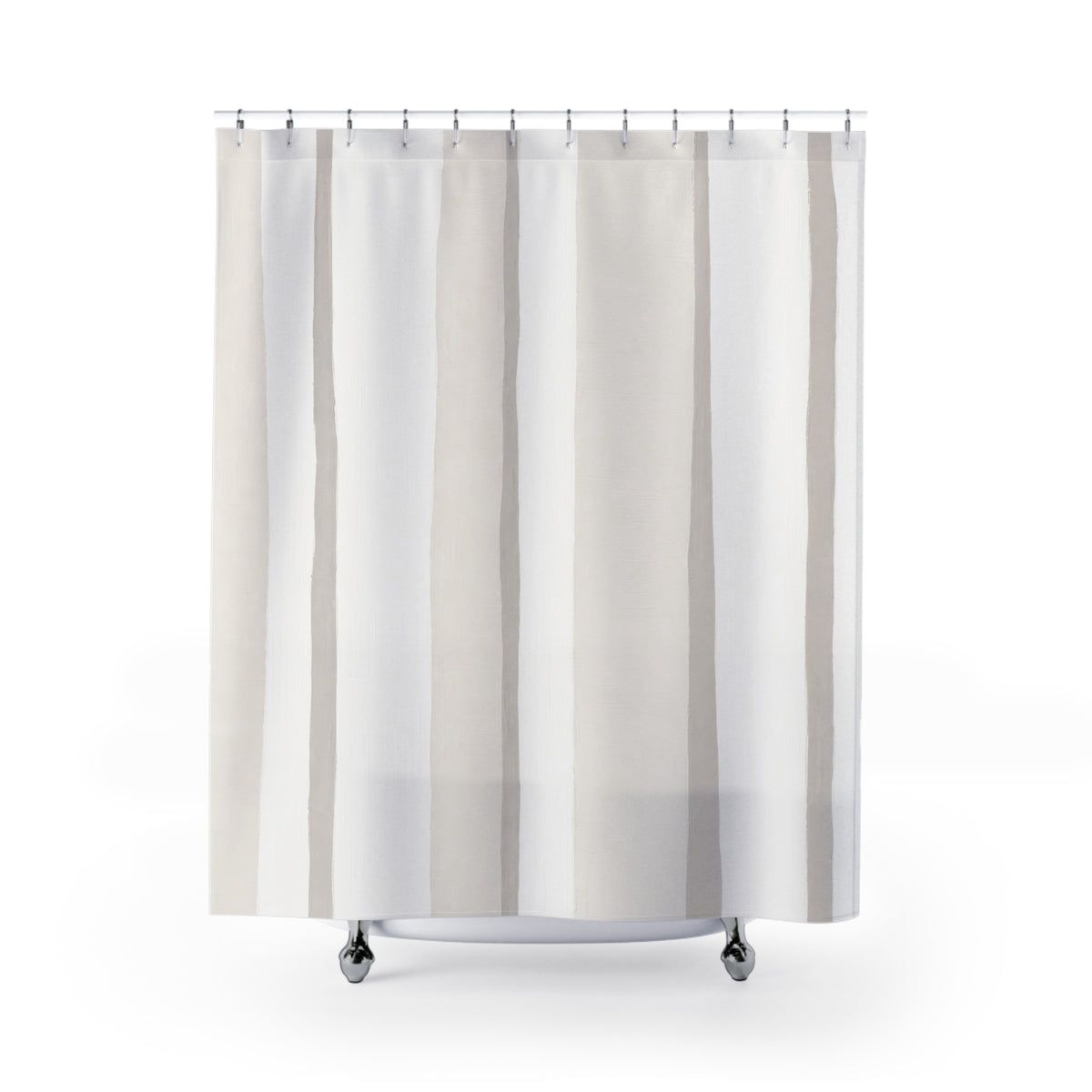 White Cream Wide Watercolor Stripe Shower Curtain