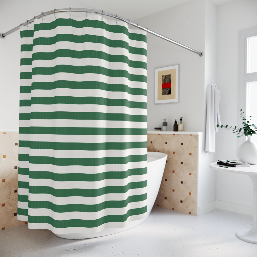 Green and White Cabana Stripe Shower Curtain - Horizontal