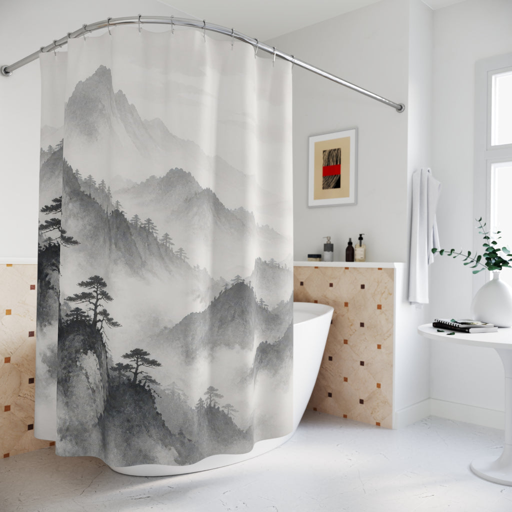 Grey Mountain Landscape Shower Curtain