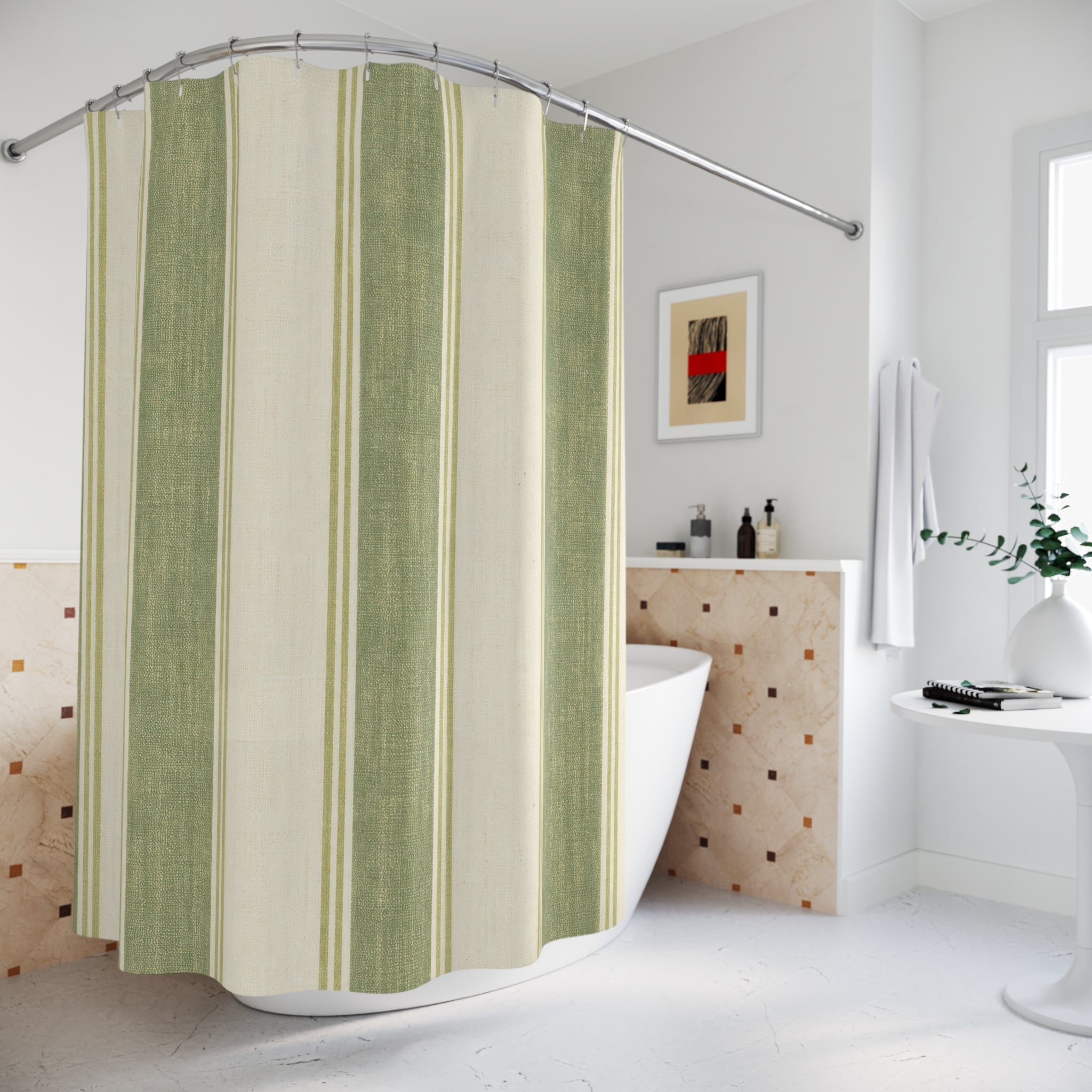 Antique Green Stripe Shower Curtain